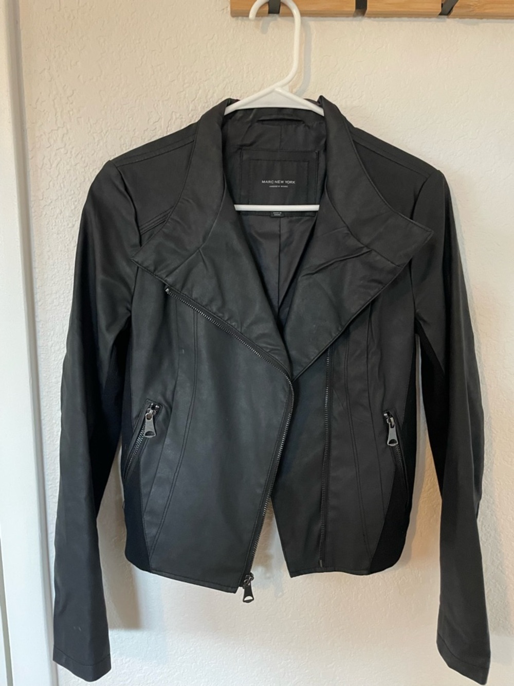 Marc New York Black Faux Leather Asymmetrical Moto Jacket